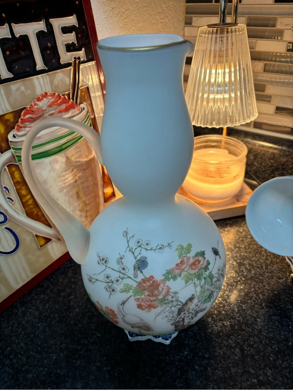 Classic Floral Porcelain Pitcher - White with Multicolor‎ Bouquet